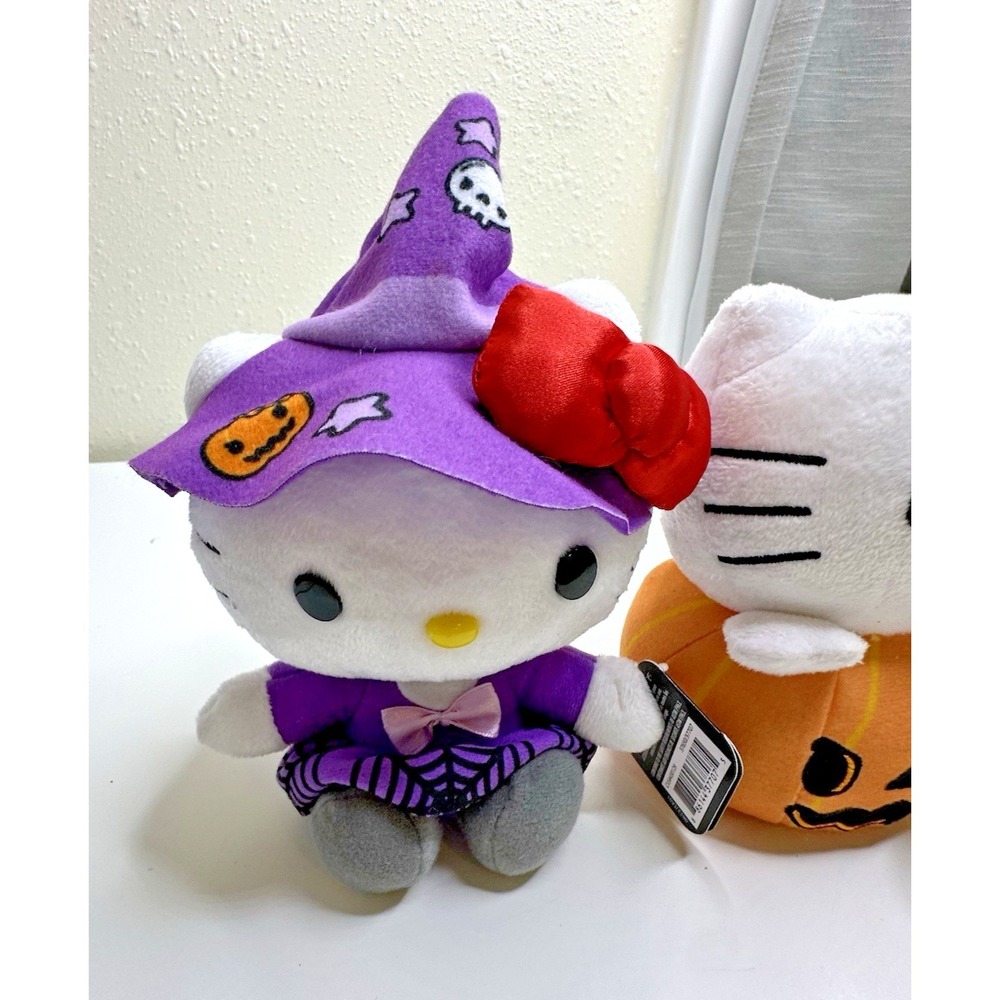 Sanrio Hello Kitty Halloween Witch Jack O Lantern Pumpkin Plush Set 2 Tags - Picture 4 of 11